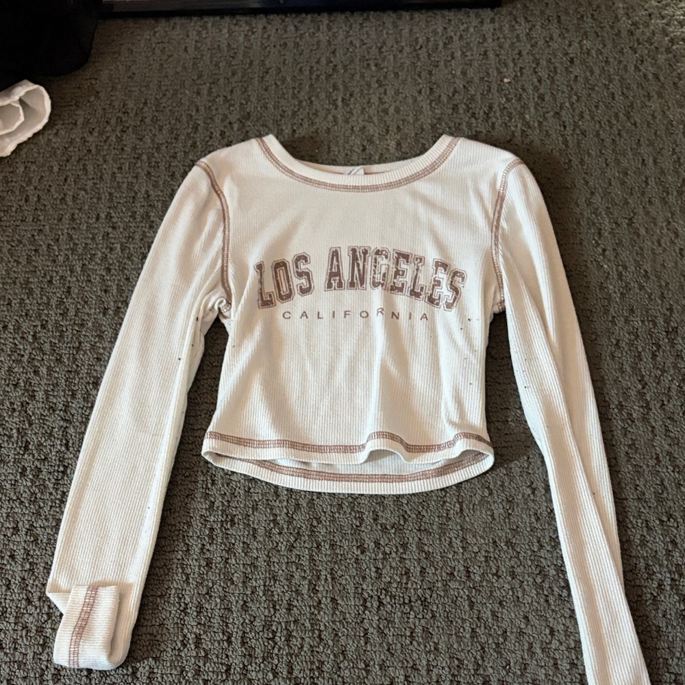SHEIN White and Brown Long Sleeve Top